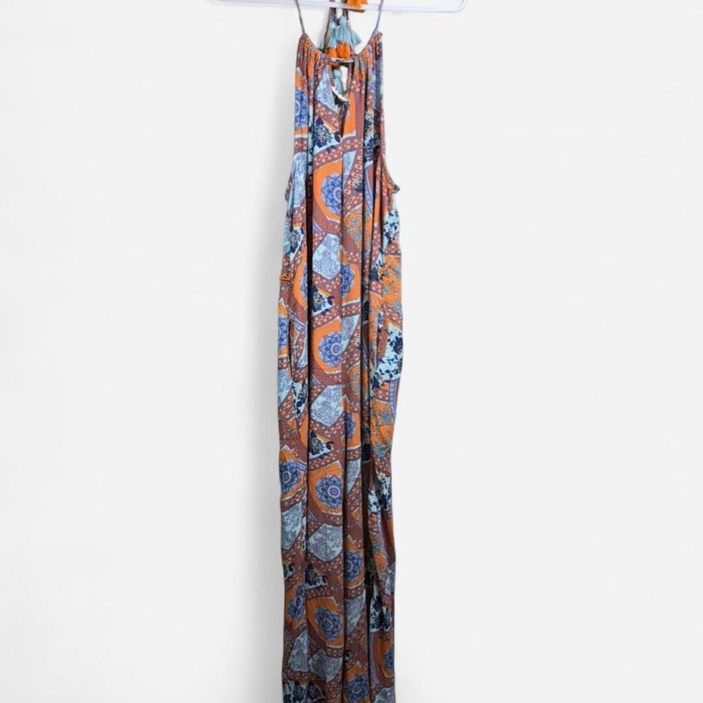 Easel Boho Patchwork Halter Jumpsuit Wide Leg Festival Tassel - Picture 2 of 4
